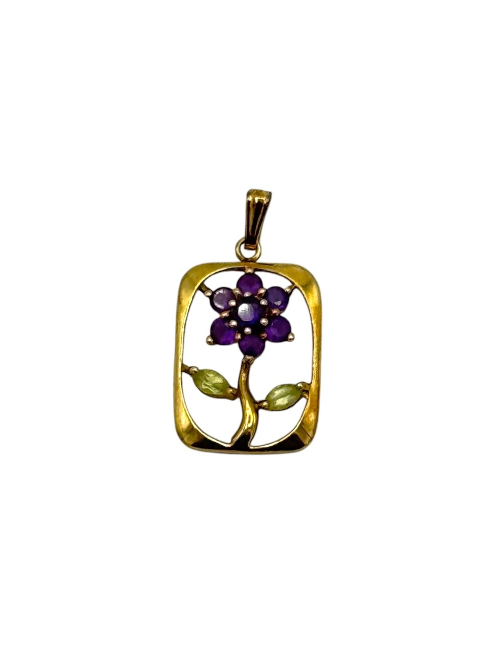 14k Gold Amethyst and Peridot Flower Pendant